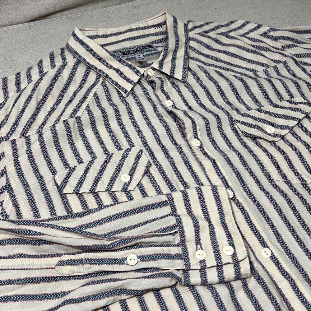 Schott‎ Bros. XL Long Sleeve Striped Shirt Western Cotton Two Pocket Mens *READ